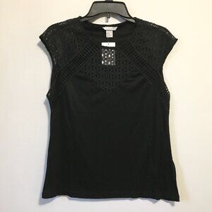 NWT H&M Black Lace Top Crew Neck Cap Sleeve Blouse Dark Coquette Medium M